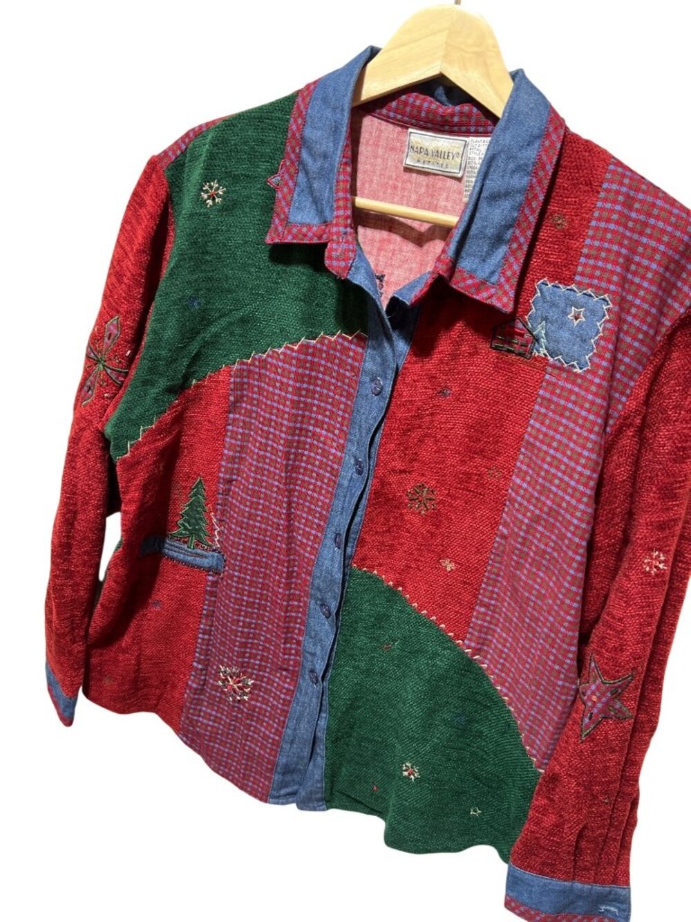 Napa Valley Petites Vintage 80s Colorblock Christmas Sweater Blouse Embroidered
